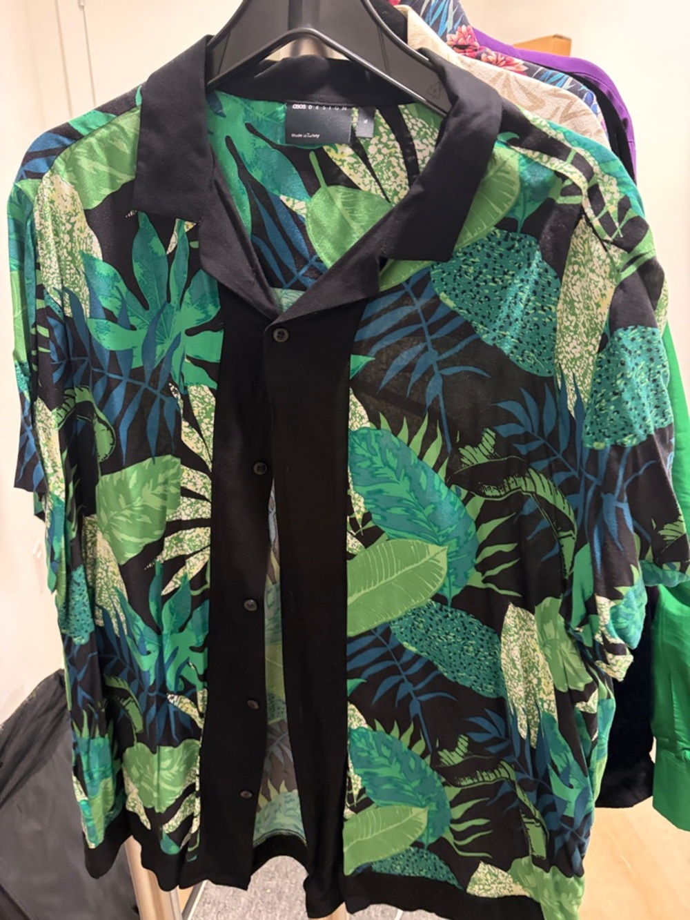 ASOS Black and Green Tropical Leaf Camp Shirt